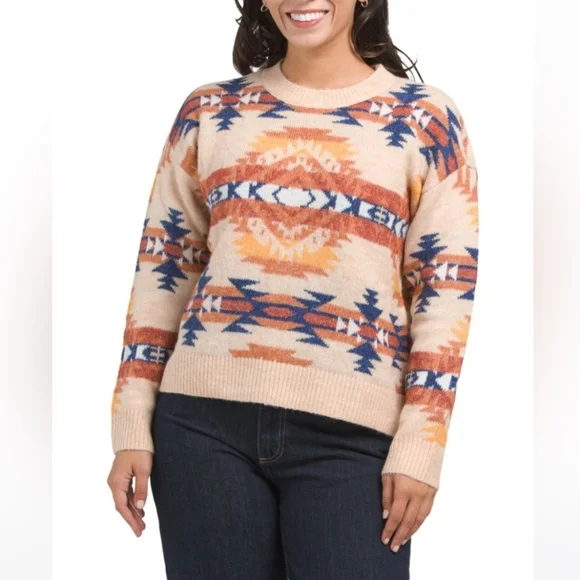 Lucky Brand Aztec Southwest Sweater Women’s Small Beige Multi - Picture 8 of 11